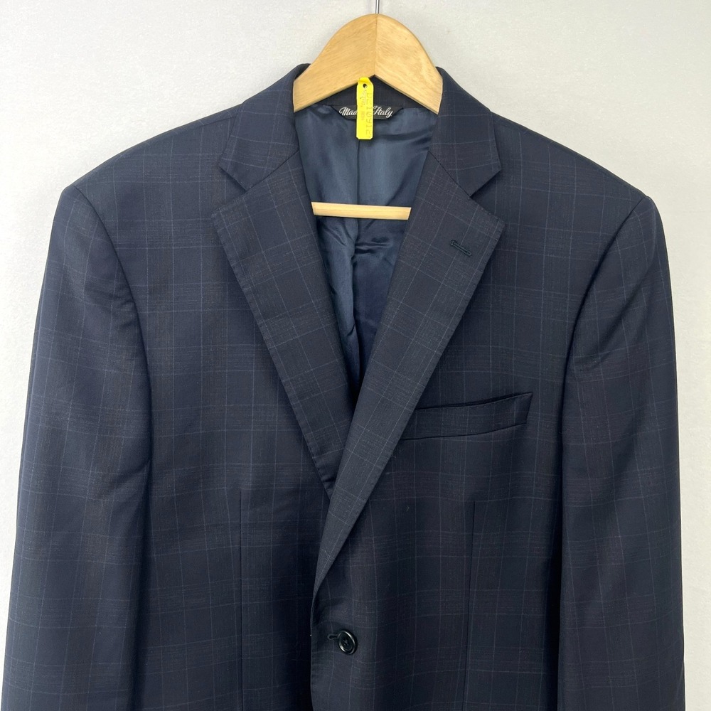 G. Manzoni Reda Super 130's Blazer 42R Navy Blue Windowpane Sport Coat Italy